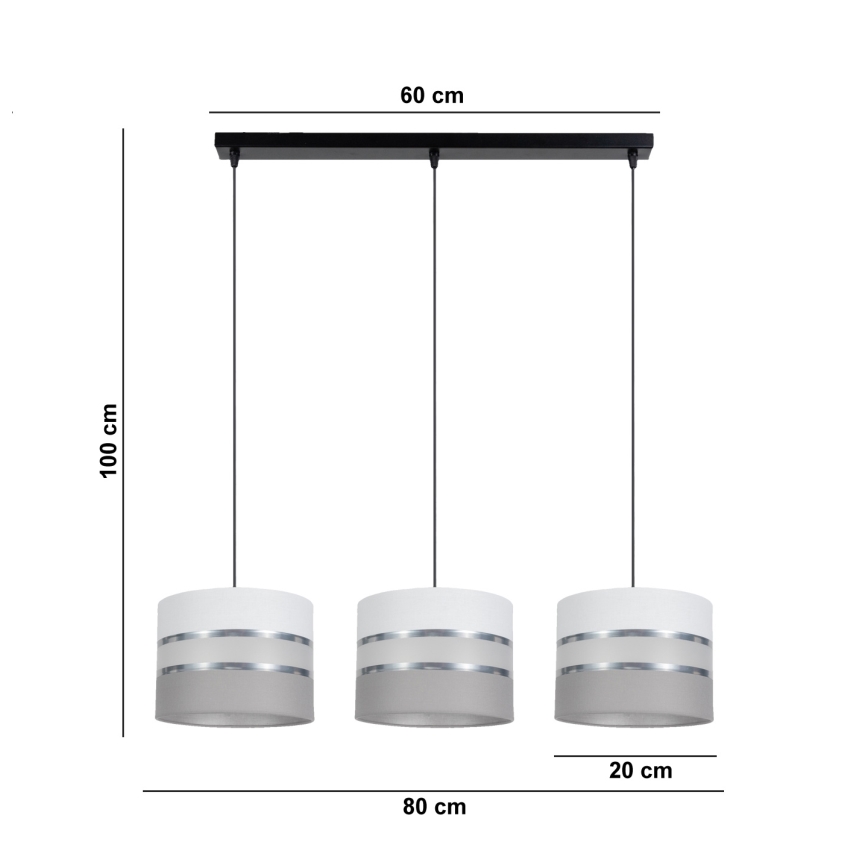 Lustra ar auklu CORAL 3xE27/60W/230V balta/pelēka