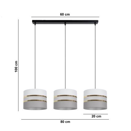 Lustra ar auklu CORAL 3xE27/60W/230V balta/pelēka