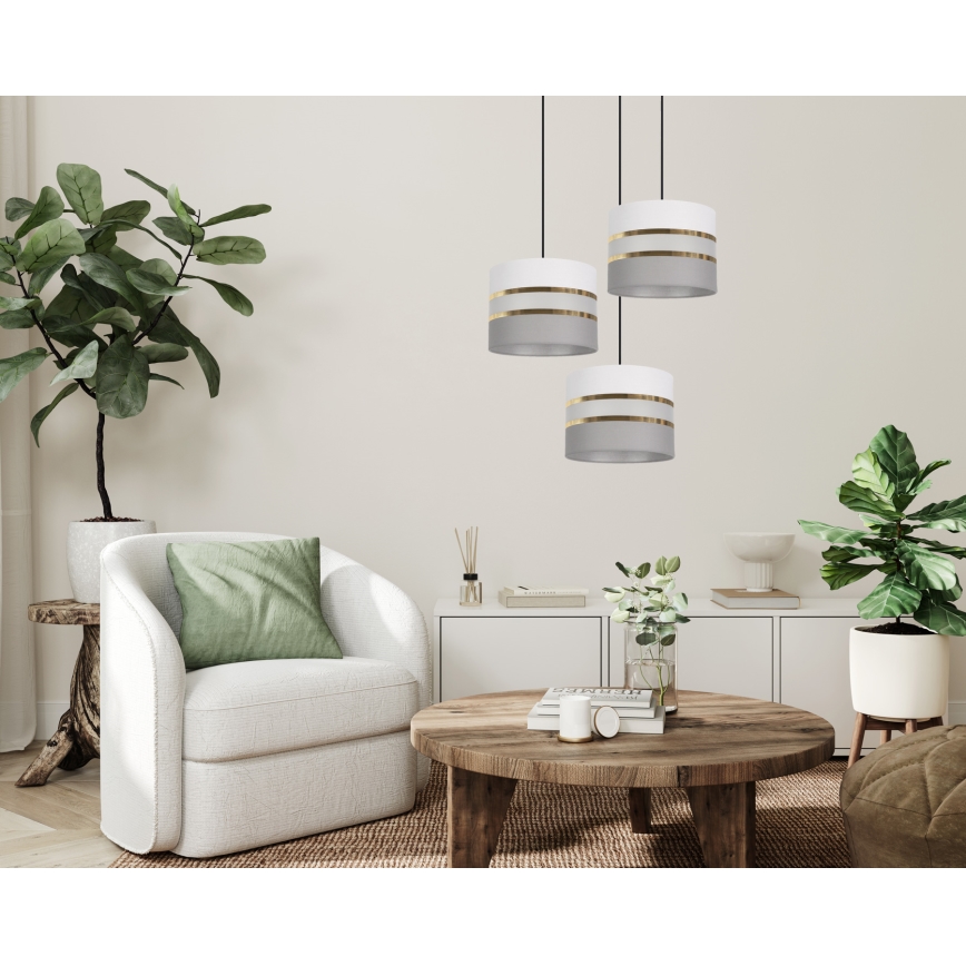 Lustra ar auklu CORAL 3xE27/60W/230V balta/pelēka