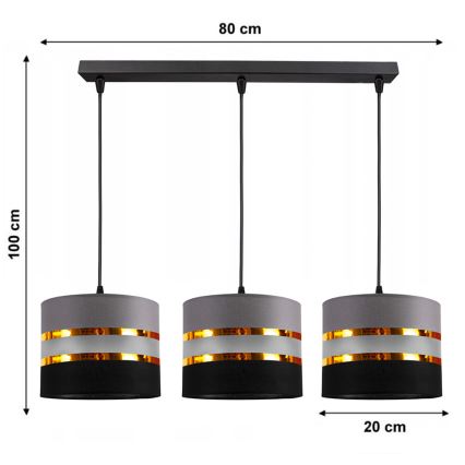 Lustra ar auklu CORAL 3xE27/60W/230V melna/pelēka