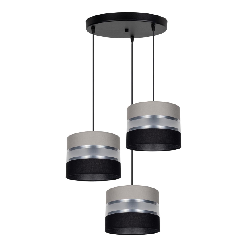 Lustra ar auklu CORAL 3xE27/60W/230V melna/pelēka/matēts hroms d. 45 cm