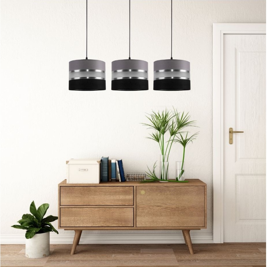 Lustra ar auklu CORAL 3xE27/60W/230V melna un pelēka
