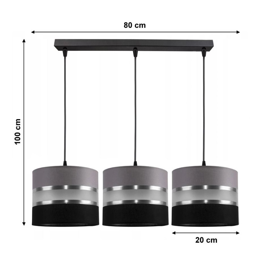 Lustra ar auklu CORAL 3xE27/60W/230V melna un pelēka