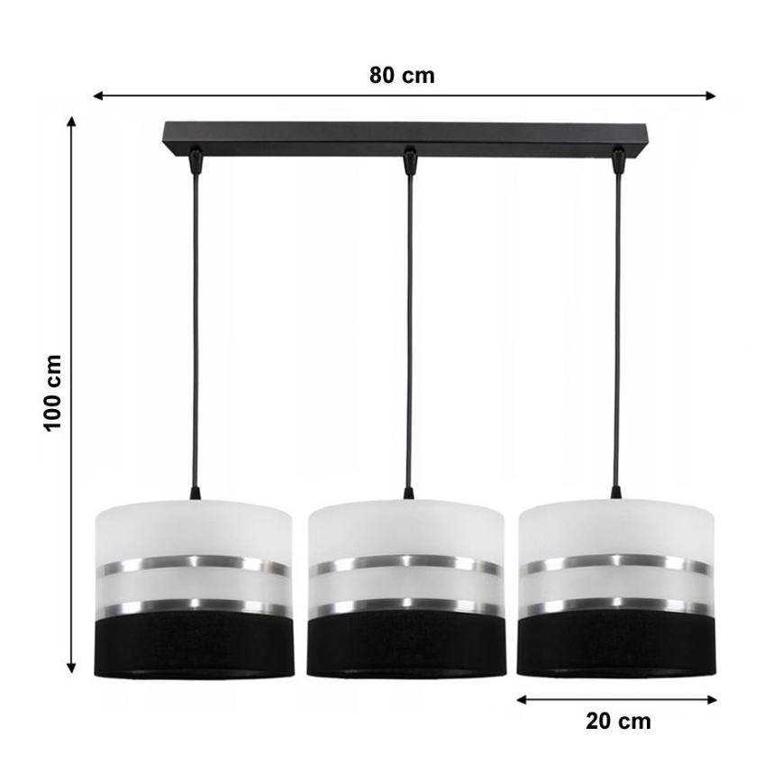 Lustra ar auklu CORAL 3xE27/60W/230V melns un balts