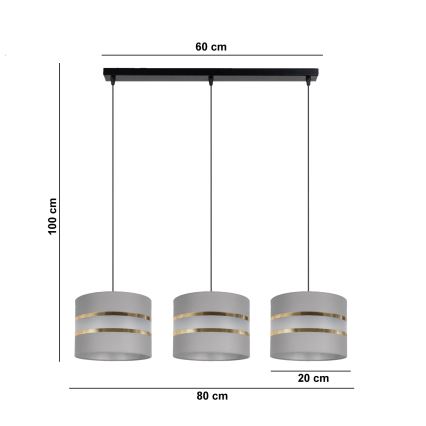 Lustra ar auklu CORAL 3xE27/60W/230V pelēka