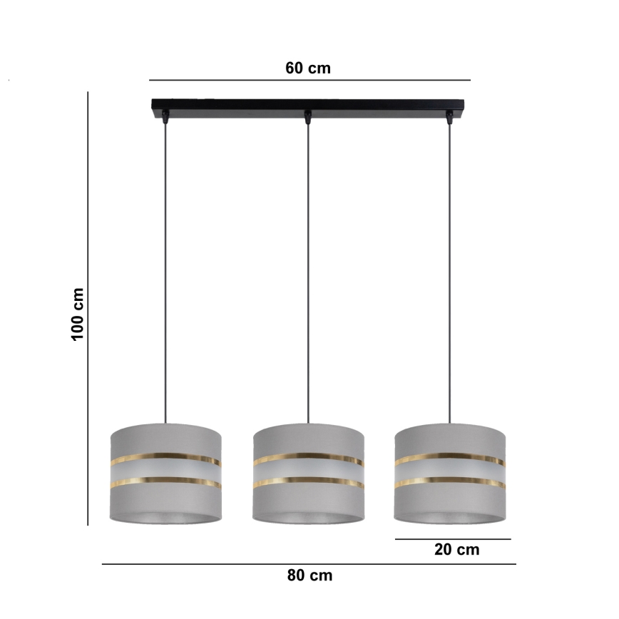 Lustra ar auklu CORAL 3xE27/60W/230V pelēka