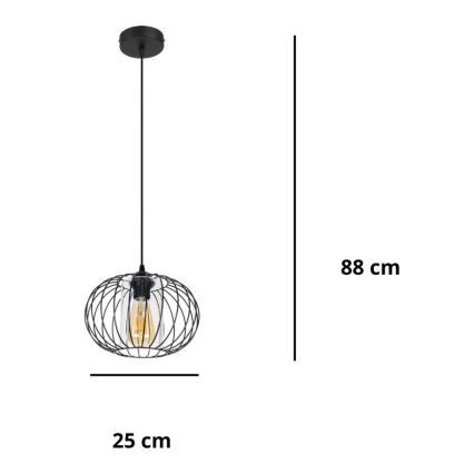 Lustra ar auklu CORRINI 1xE27/60W/230V d. 25 cm melna/caurspīdīga