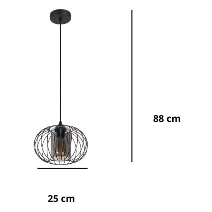 Lustra ar auklu CORRINI 1xE27/60W/230V d. 25 cm melna/pelēka