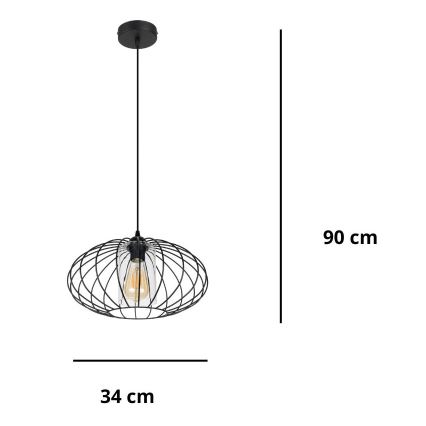 Lustra ar auklu CORRINI 1xE27/60W/230V d. 34 cm melna/caurspīdīga