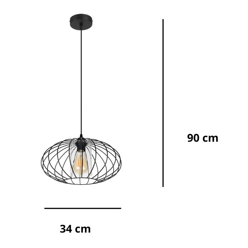 Lustra ar auklu CORRINI 1xE27/60W/230V d. 34 cm melna/caurspīdīga