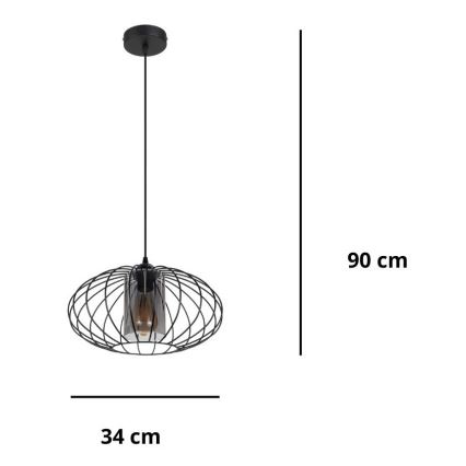 Lustra ar auklu CORRINI 1xE27/60W/230V d. 34 cm melna/pelēka