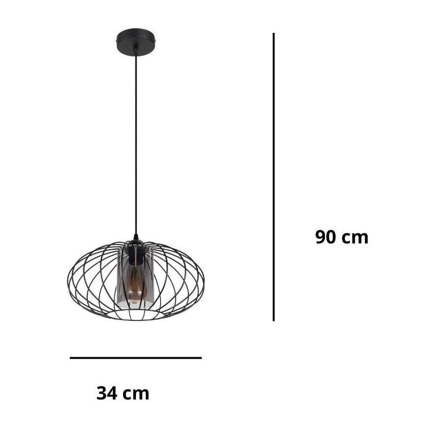 Lustra ar auklu CORRINI 1xE27/60W/230V d. 34 cm melna/pelēka