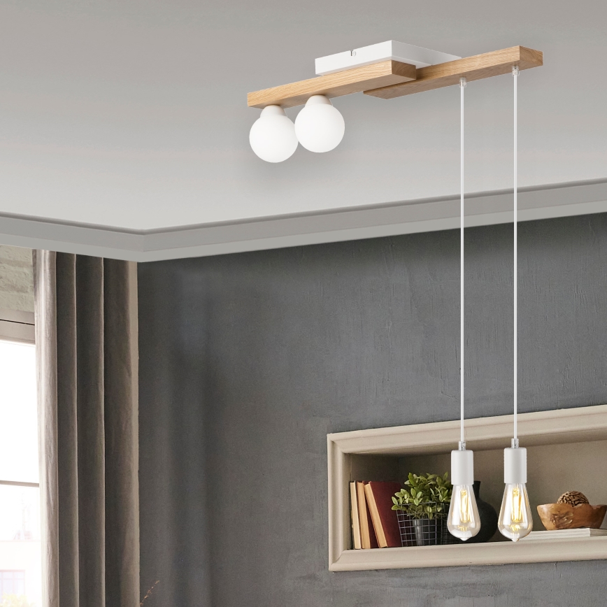 Lustra ar auklu CORTINA 2xE27/15W/230V + 2xG9/5W/230V balta/ozols