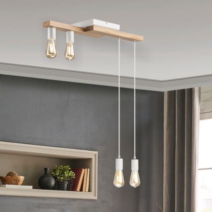 Lustra ar auklu CORTINA 4xE27/15W/230V balta/ozols