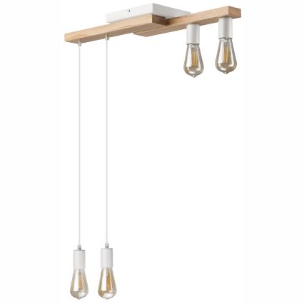 Lustra ar auklu CORTINA 4xE27/15W/230V balta/ozols