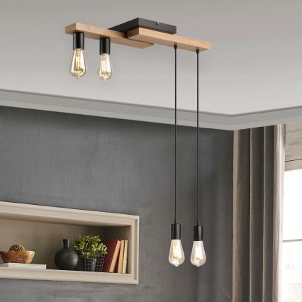 Lustra ar auklu CORTINA 4xE27/15W/230V melna/ozols