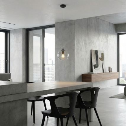 Lustra ar auklu COSMO 1xE14/10W/230V d. 14 cm melna/caurspīdīga