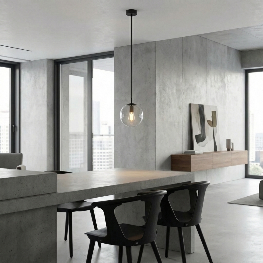 Lustra ar auklu COSMO 1xE14/10W/230V d. 14 cm melna/caurspīdīga