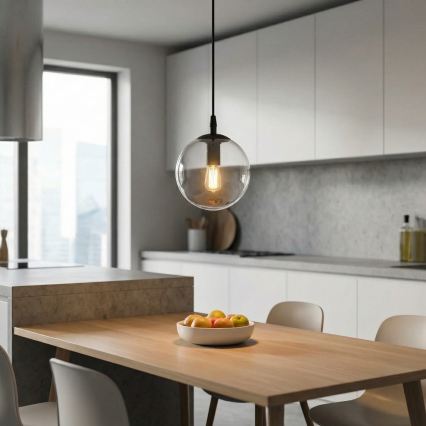 Lustra ar auklu COSMO 1xE14/10W/230V d. 14 cm melna/caurspīdīga