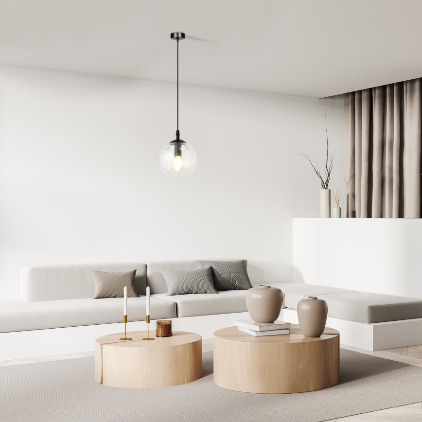 Lustra ar auklu COSMO 1xE14/10W/230V d. 14 cm melna/caurspīdīga