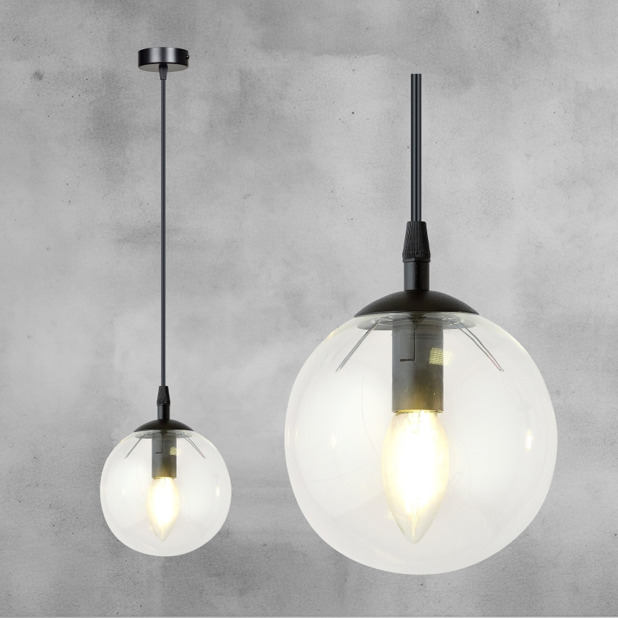 Lustra ar auklu COSMO 1xE14/10W/230V d. 14 cm melna/caurspīdīga