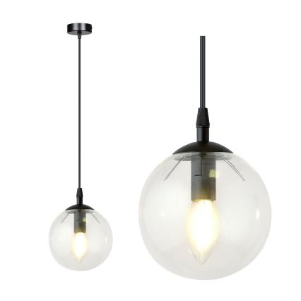 Lustra ar auklu COSMO 1xE14/10W/230V d. 14 cm melna/caurspīdīga