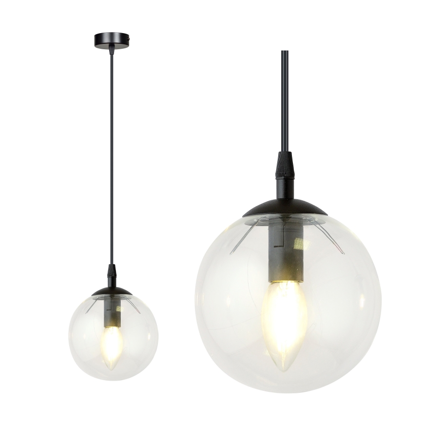 Lustra ar auklu COSMO 1xE14/10W/230V d. 14 cm melna/caurspīdīga