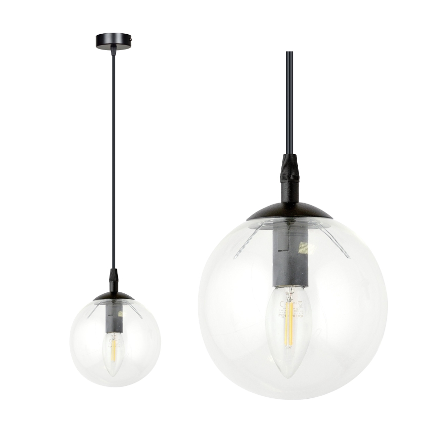 Lustra ar auklu COSMO 1xE14/10W/230V d. 14 cm melna/caurspīdīga