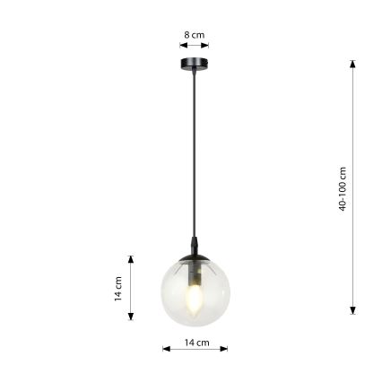 Lustra ar auklu COSMO 1xE14/10W/230V d. 14 cm melna/caurspīdīga