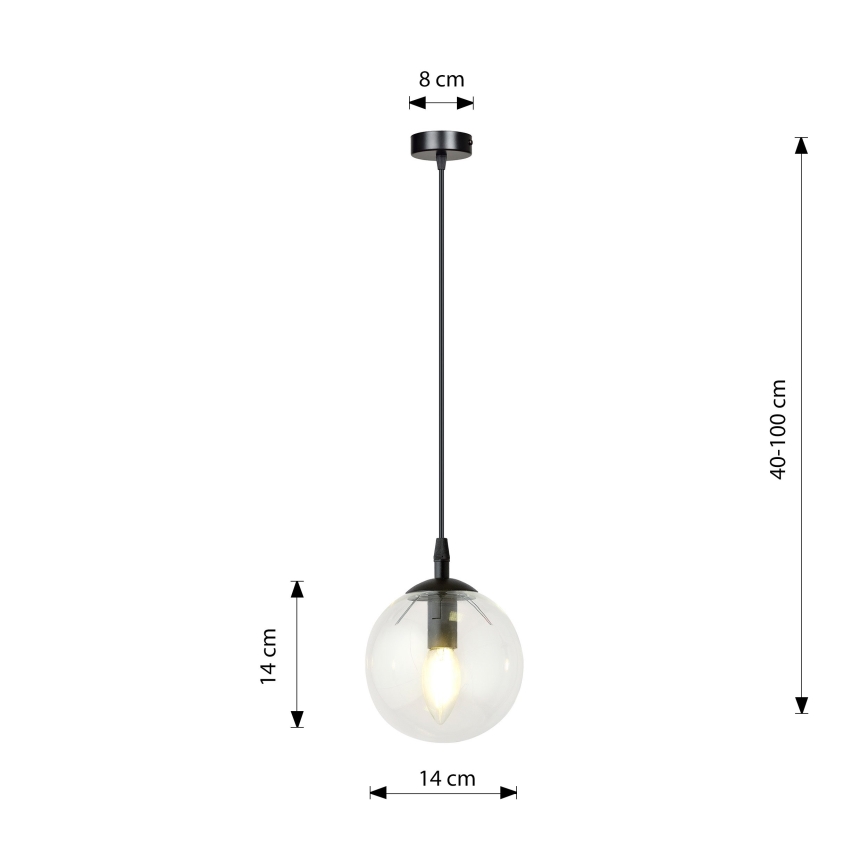 Lustra ar auklu COSMO 1xE14/10W/230V d. 14 cm melna/caurspīdīga
