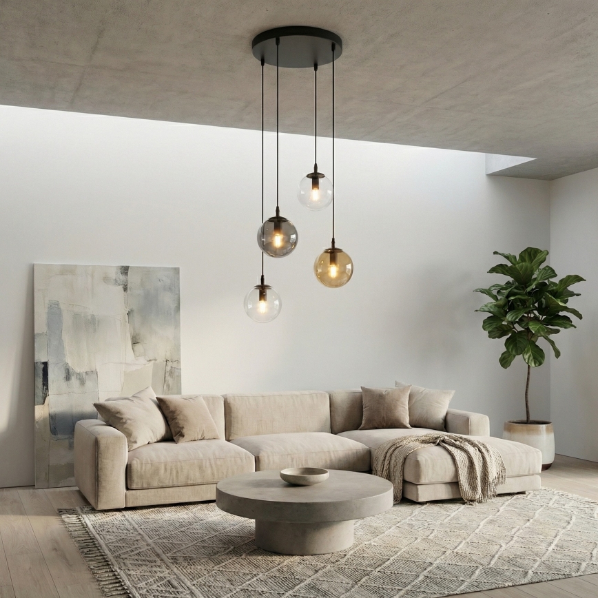 Lustra ar auklu COSMO 4xE14/10W/230V d. 40 cm melna/pelēka/bēša/caurspīdīga
