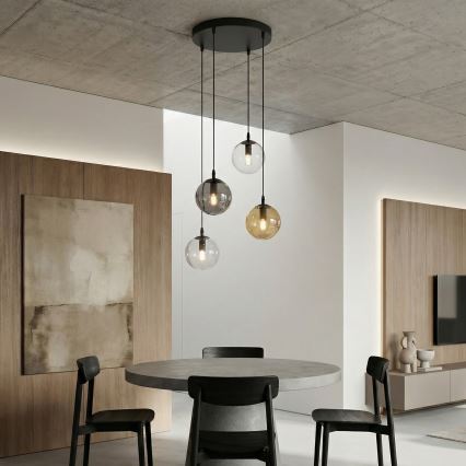 Lustra ar auklu COSMO 4xE14/10W/230V d. 40 cm melna/pelēka/bēša/caurspīdīga