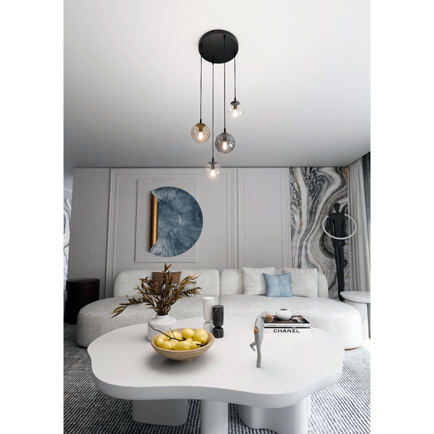 Lustra ar auklu COSMO 4xE14/10W/230V d. 40 cm melna/pelēka/bēša/caurspīdīga