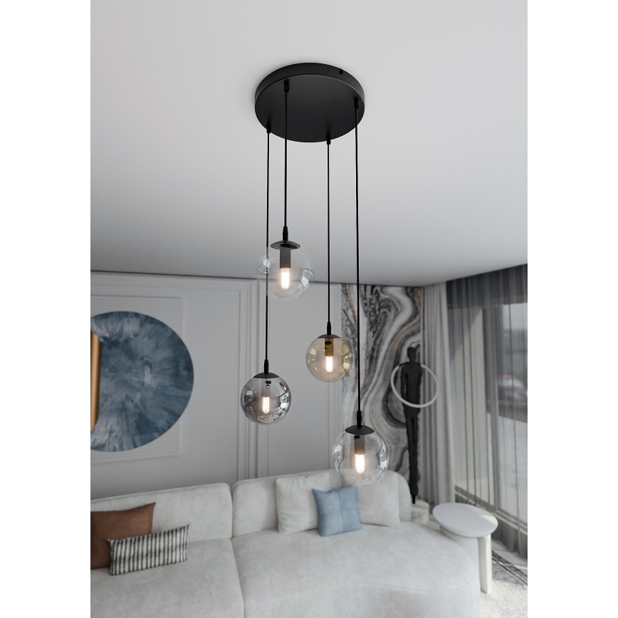 Lustra ar auklu COSMO 4xE14/10W/230V d. 40 cm melna/pelēka/bēša/caurspīdīga