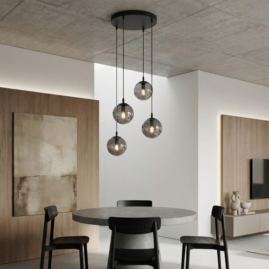 Lustra ar auklu COSMO 4xE14/10W/230V d. 40 cm melna/pelēka