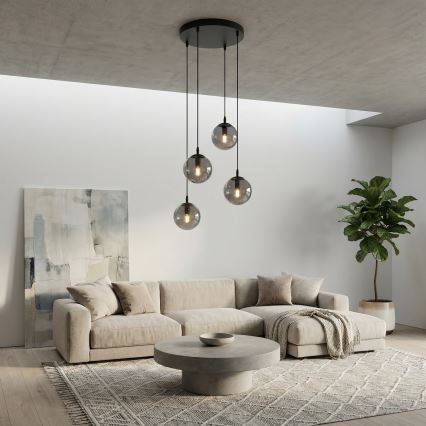 Lustra ar auklu COSMO 4xE14/10W/230V d. 40 cm melna/pelēka