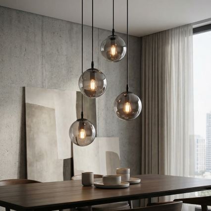 Lustra ar auklu COSMO 4xE14/10W/230V d. 40 cm melna/pelēka