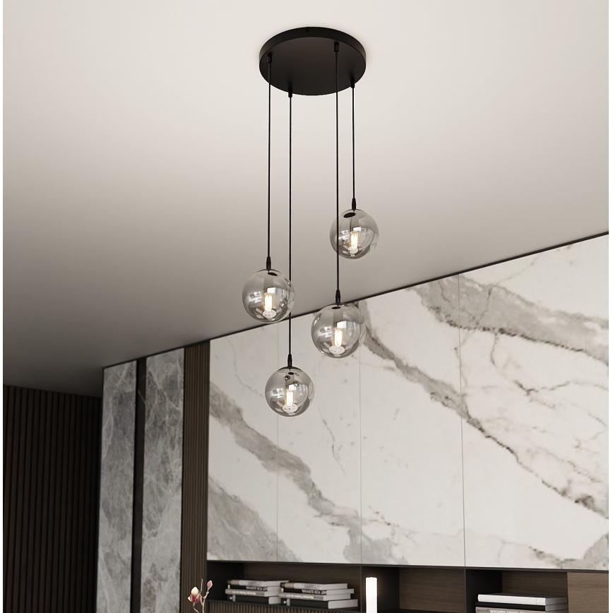 Lustra ar auklu COSMO 4xE14/10W/230V d. 40 cm melna/pelēka
