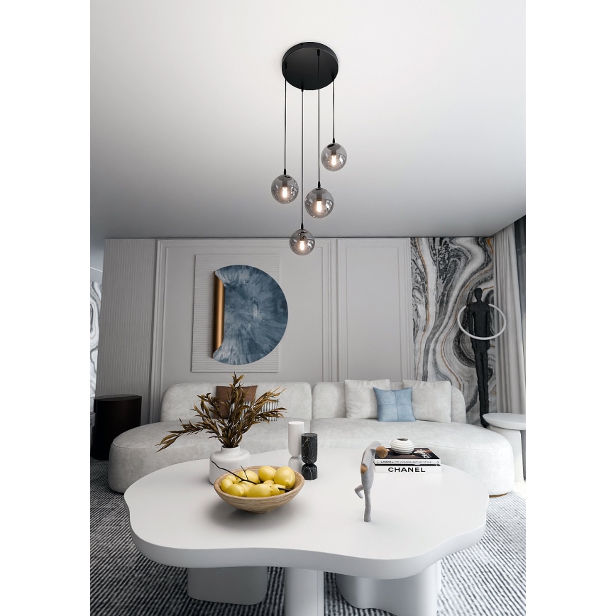 Lustra ar auklu COSMO 4xE14/10W/230V d. 40 cm melna/pelēka