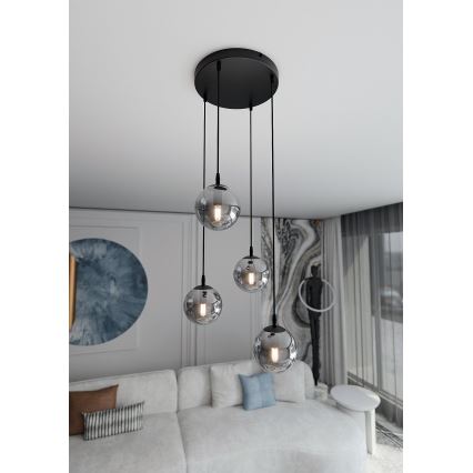 Lustra ar auklu COSMO 4xE14/10W/230V d. 40 cm melna/pelēka