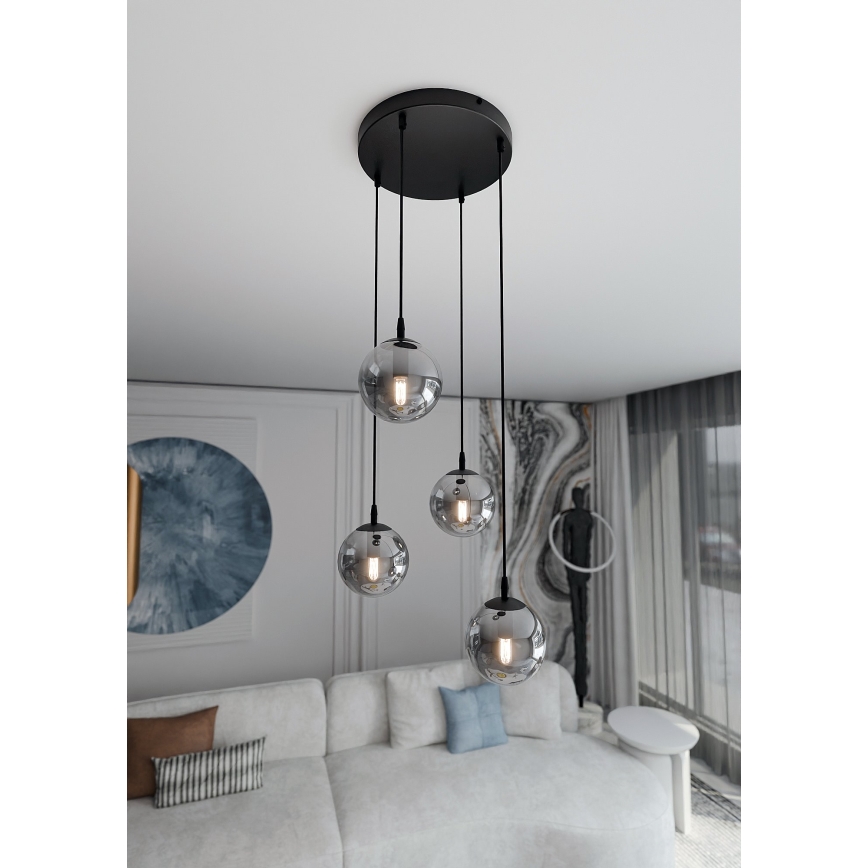 Lustra ar auklu COSMO 4xE14/10W/230V d. 40 cm melna/pelēka