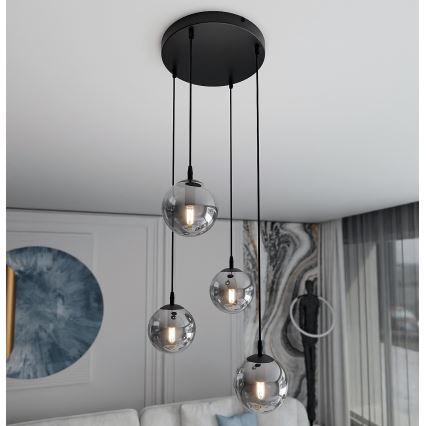 Lustra ar auklu COSMO 4xE14/10W/230V d. 40 cm melna/pelēka