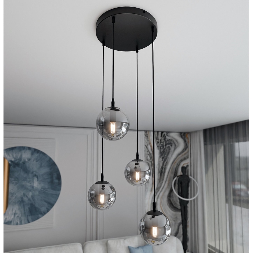 Lustra ar auklu COSMO 4xE14/10W/230V d. 40 cm melna/pelēka
