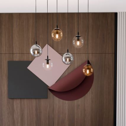 Lustra ar auklu COSMO 6xE14/10W/230V melna/pelēka/bēša/caurspīdīga