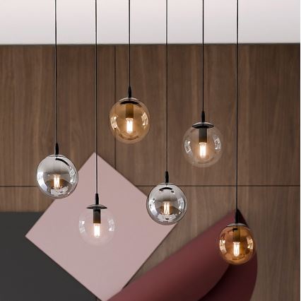 Lustra ar auklu COSMO 6xE14/10W/230V melna/pelēka/bēša/caurspīdīga