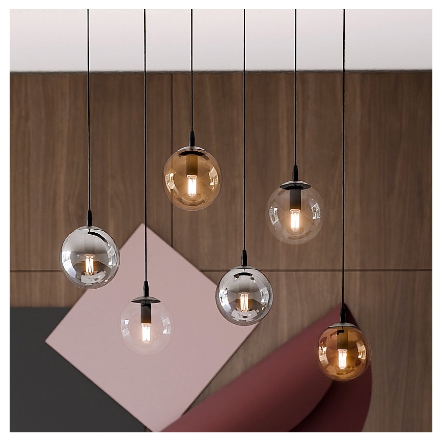 Lustra ar auklu COSMO 6xE14/10W/230V melna/pelēka/bēša/caurspīdīga