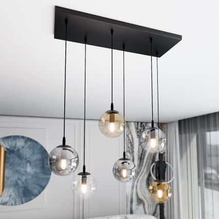 Lustra ar auklu COSMO 6xE14/10W/230V melna/pelēka/bēša/caurspīdīga