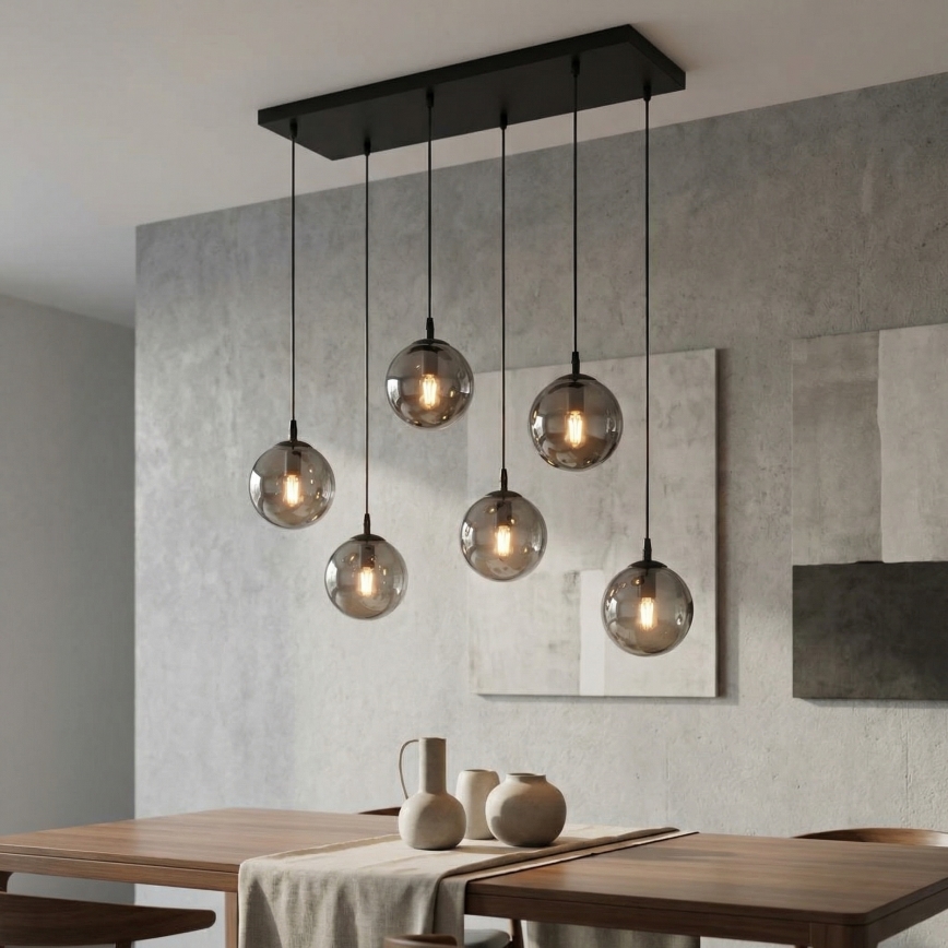 Lustra ar auklu COSMO 6xE14/10W/230V melna/pelēka