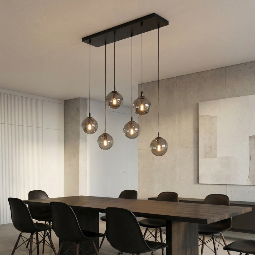 Lustra ar auklu COSMO 6xE14/10W/230V melna/pelēka