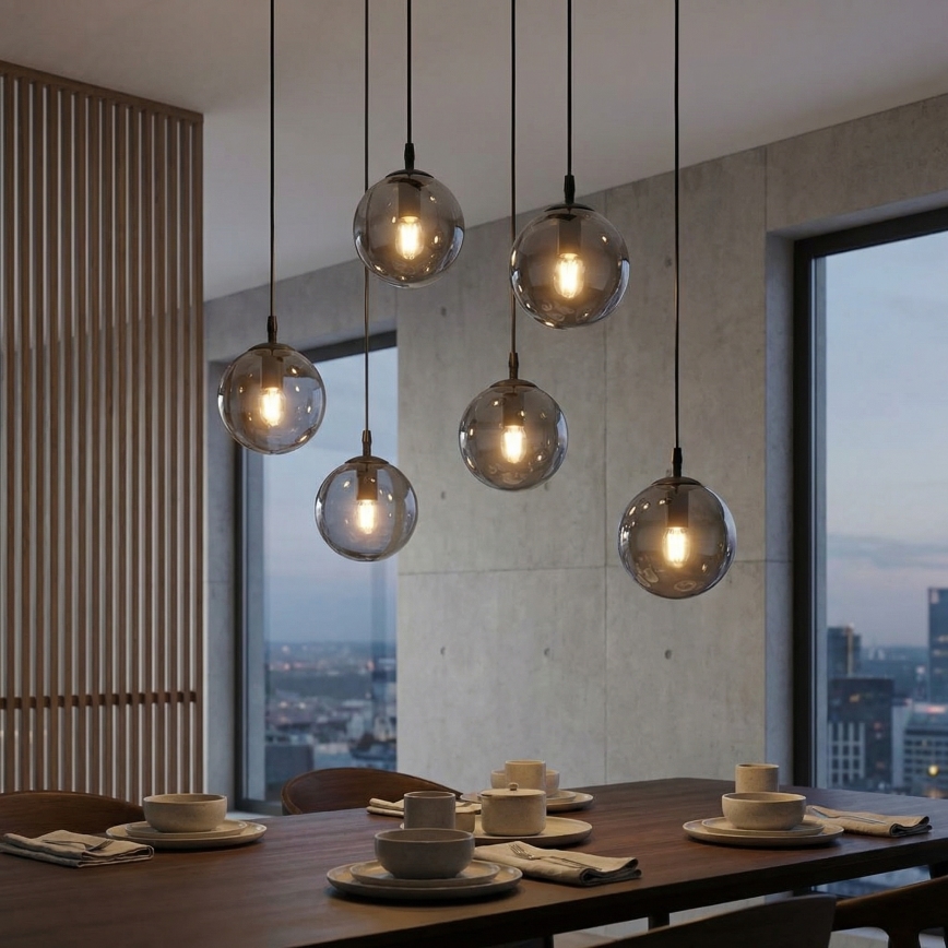 Lustra ar auklu COSMO 6xE14/10W/230V melna/pelēka